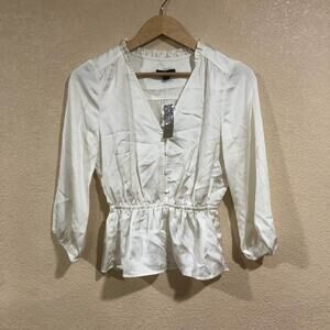 NEW NWT J. Crew V-neck button-detail satin peplum top in ivory